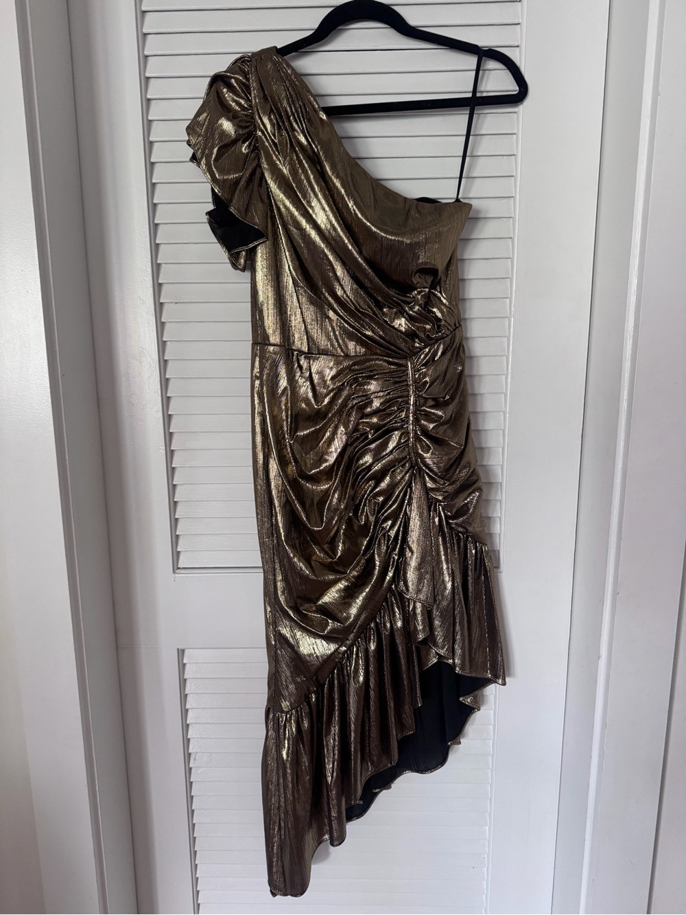 IEENA by mac dougal: One-Shoulder Metallic Ruched Asymmetrical Dress - Bronze